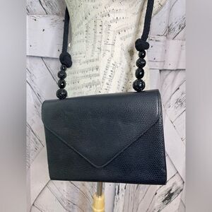 RAPHAEL SANCHEZ Vintage Black Textured Bag Braided Strap w/Carved Beads